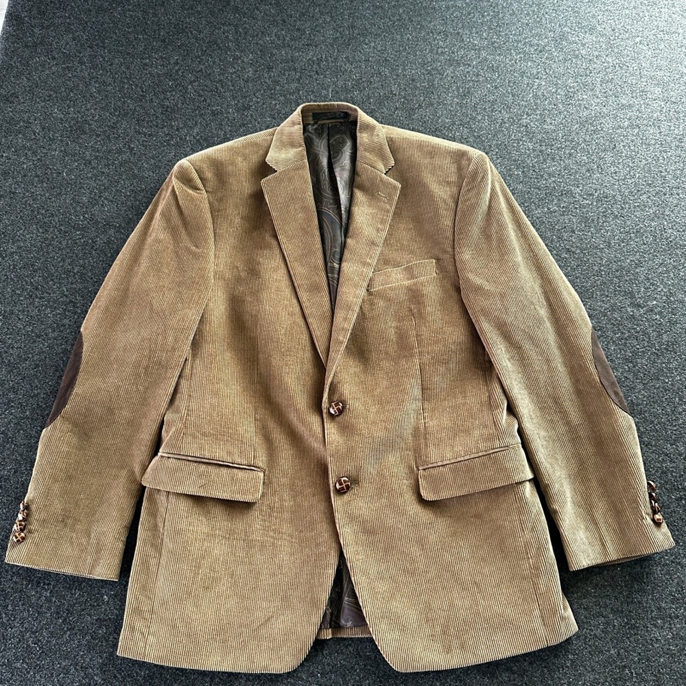 Lauren Ralph Lauren Mens 40R Tan Corduroy Blazer Elbow Patches Paisley Lining